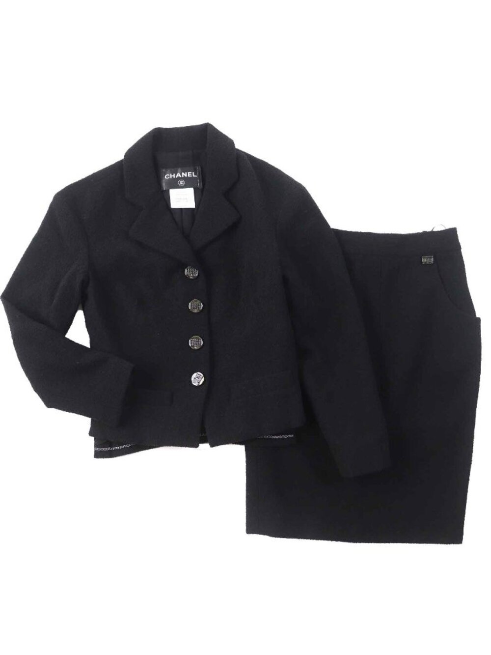 Chanel Wool Silk Blend Rhinestone Coco Buttons with Plate Single Color Set Black